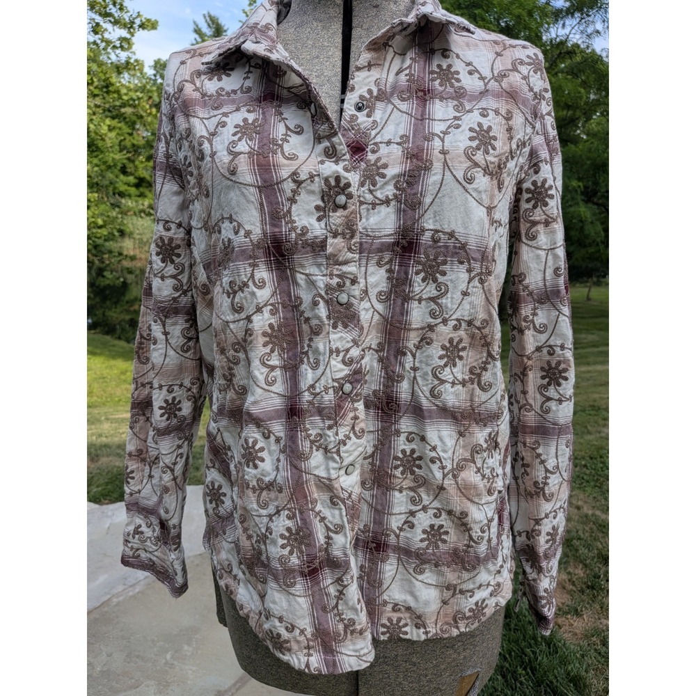 Old Ranch Western Rodeo Long Sleeve Button Down Shirt M 100% Organic Cotton